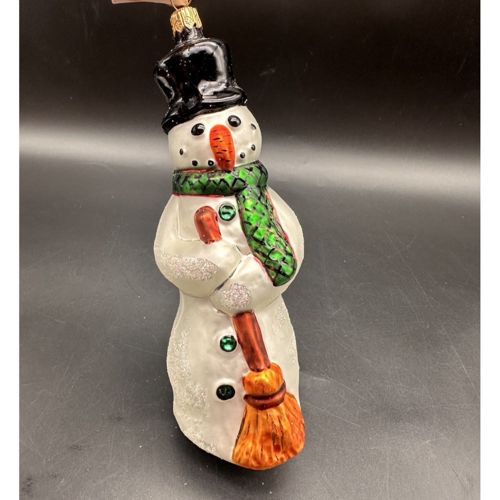 1995 CHRISTOPHER RADKO BUTTONS‎ ORNAMENT 95-021-0 SNOWMAN GREEN SCARF 7"